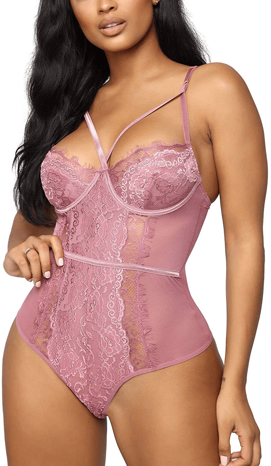 Aranmei Women's Sexy Eyelash Lace bodysuit Snap Crotch Teddy Lingerie Apparel & Accessories > Clothing > Underwear & Socks > Lingerie Aranmei Rose Medium 