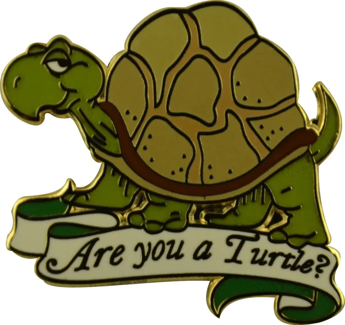 Are You a Turtle Lapel Pin Gold Plated One Inch Wide