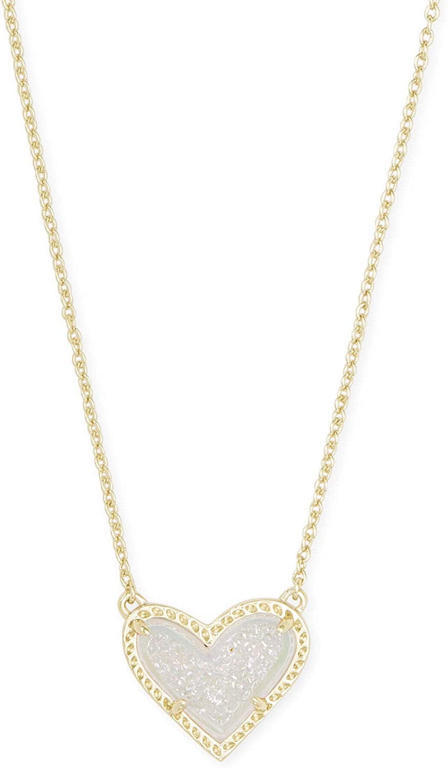 Ari Heart Adjustable Length Pendant Necklace for Women, Fashion Jewelry GOLD - IRIDESCENT DRUSY