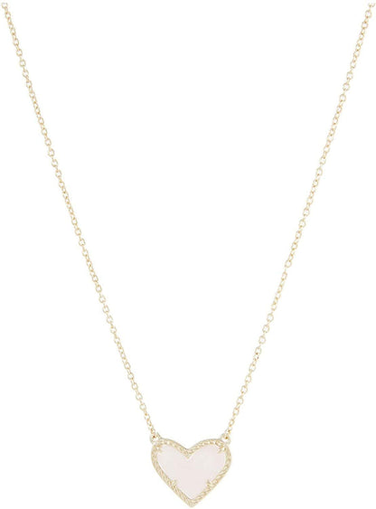 Ari Heart Adjustable Length Pendant Necklace for Women, Fashion Jewelry Gold Rose Quartz
