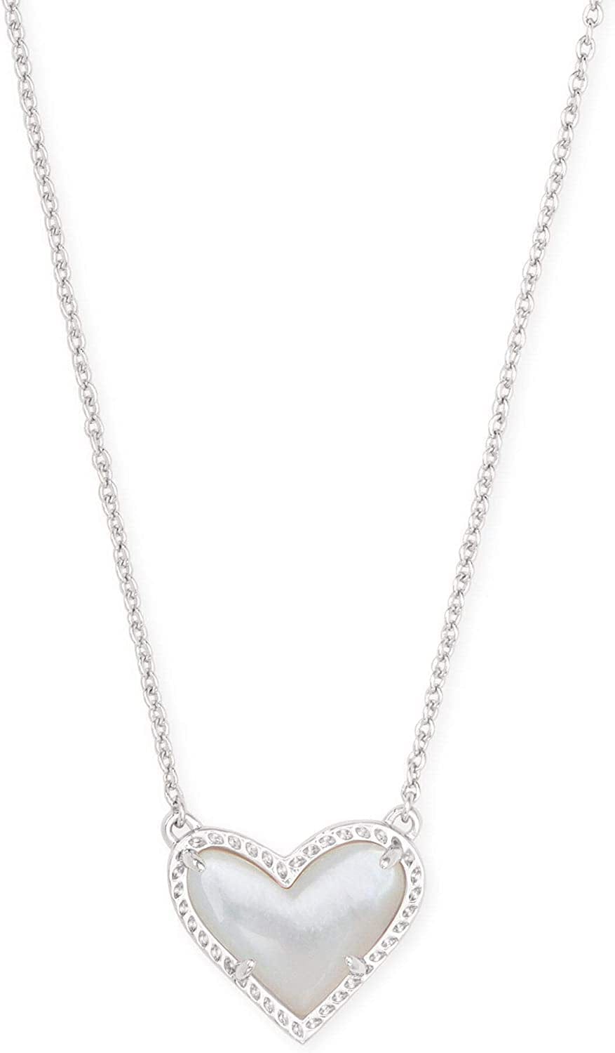 Ari Heart Adjustable Length Pendant Necklace for Women, Fashion Jewelry RHODIUM - IVORY MOTHER OF PEARL
