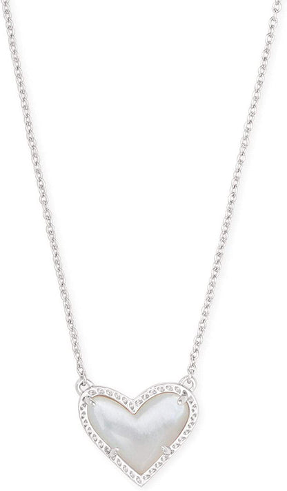 Ari Heart Adjustable Length Pendant Necklace for Women, Fashion Jewelry RHODIUM - IVORY MOTHER OF PEARL