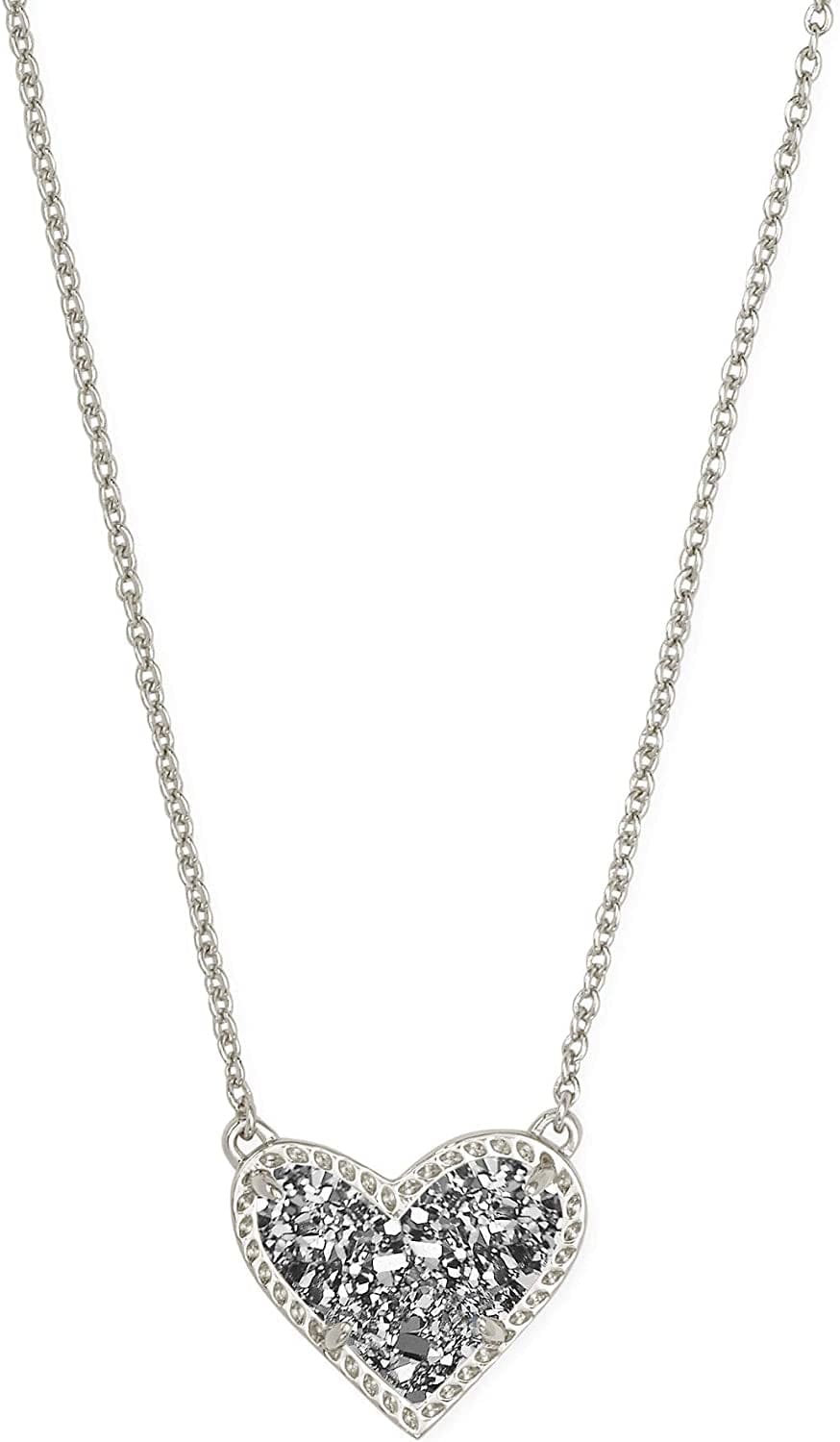 Ari Heart Adjustable Length Pendant Necklace for Women, Fashion Jewelry RHODIUM - PLATINUM DRUSY