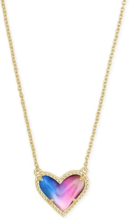 Ari Heart Adjustable Length Pendant Necklace for Women, Fashion Jewelry GOLD - WATERCOLOR PEARLIZED CLEAR GLASS
