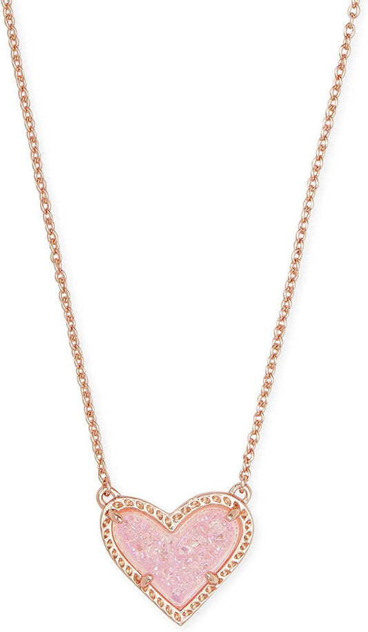 Ari Heart Adjustable Length Pendant Necklace for Women, Fashion Jewelry ROSE GOLD - PINK DRUSY