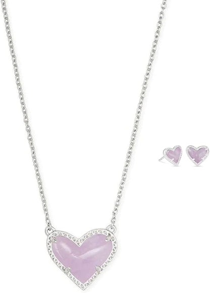 Ari Heart Necklace & Earrings Gift Set RHODIUM - PURPLE AMETHYST