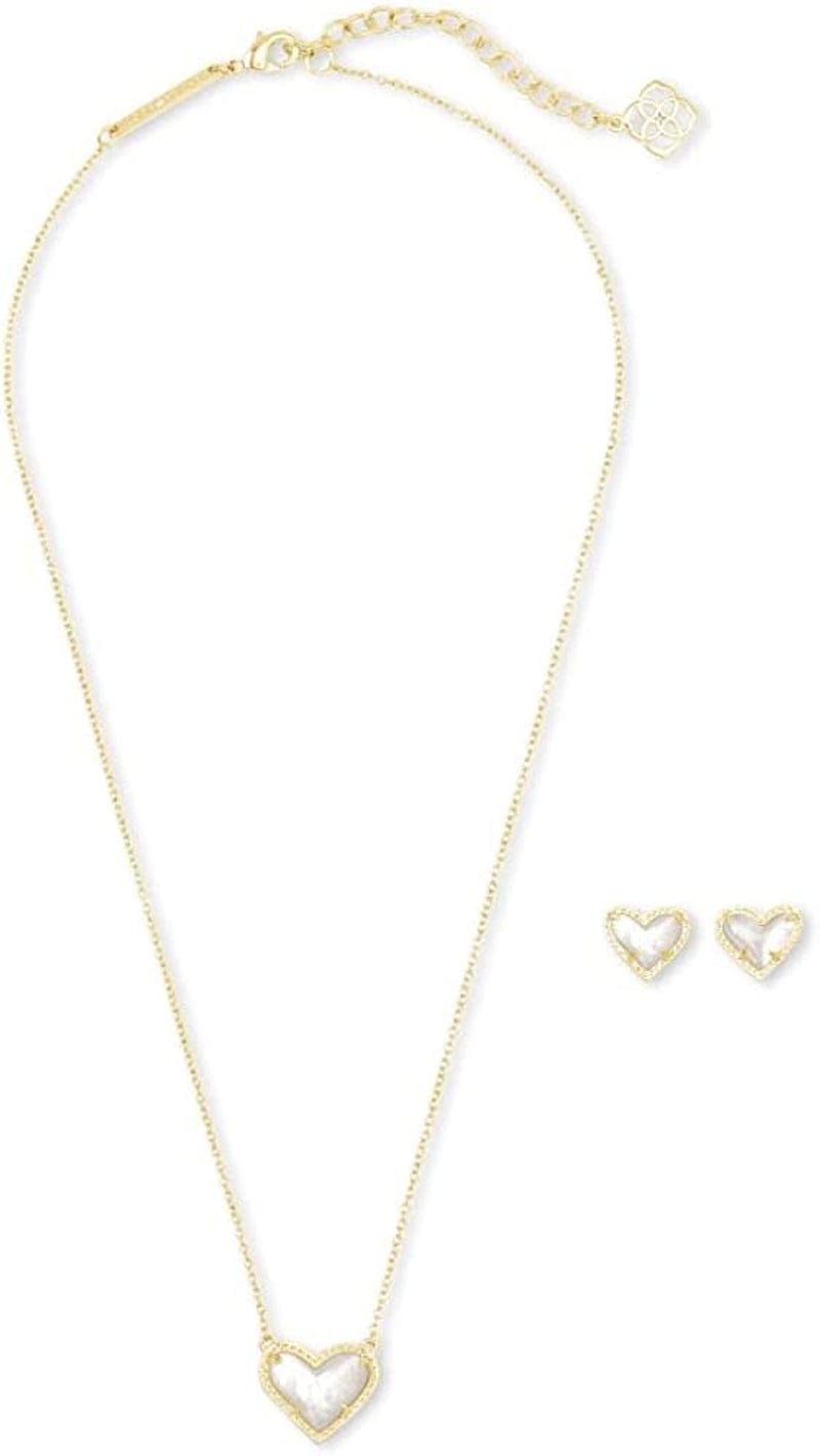 Ari Heart Necklace & Earrings Gift Set GOLD - IVORY MOTHER OF PEARL