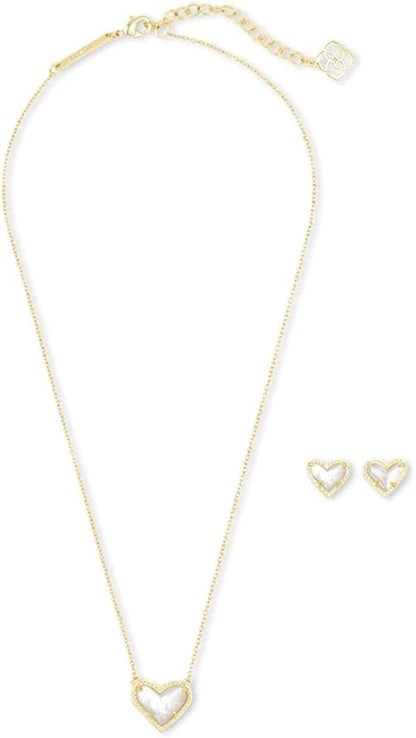 Ari Heart Necklace & Earrings Gift Set GOLD - IVORY MOTHER OF PEARL