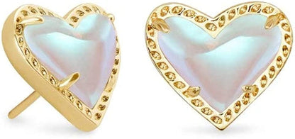 Ari Heart Stud Earrings for Women, Fashion Jewelry GOLD - IRIDESCENT DICHROIC GLASS