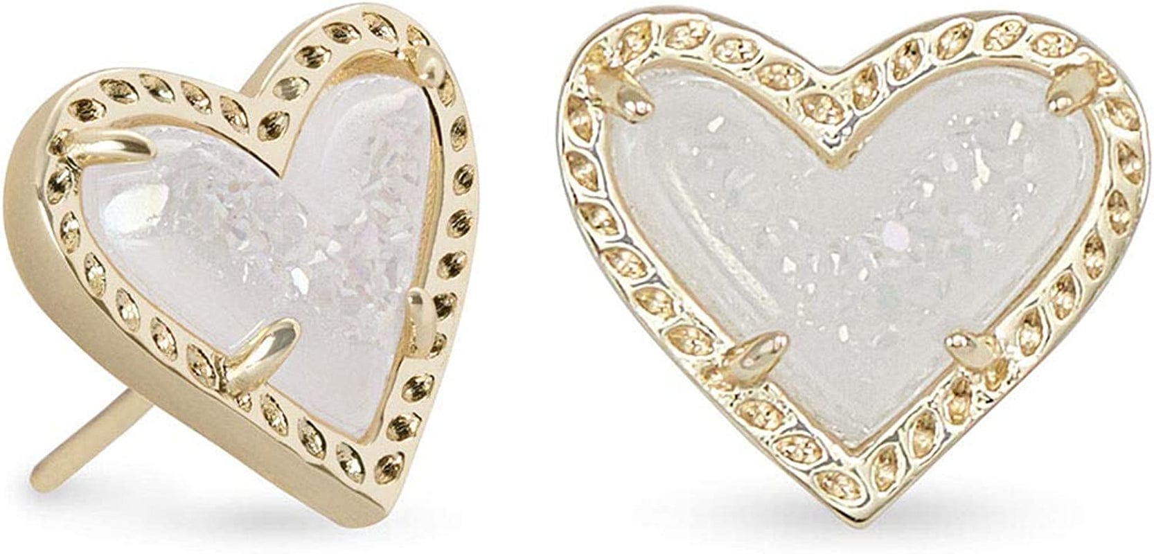 Ari Heart Stud Earrings for Women, Fashion Jewelry GOLD - IRIDESCENT DRUSY