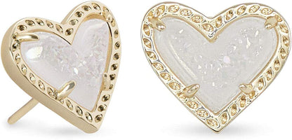 Ari Heart Stud Earrings for Women, Fashion Jewelry GOLD - IRIDESCENT DRUSY