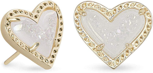 Ari Heart Stud Earrings for Women, Fashion Jewelry GOLD - IRIDESCENT DRUSY