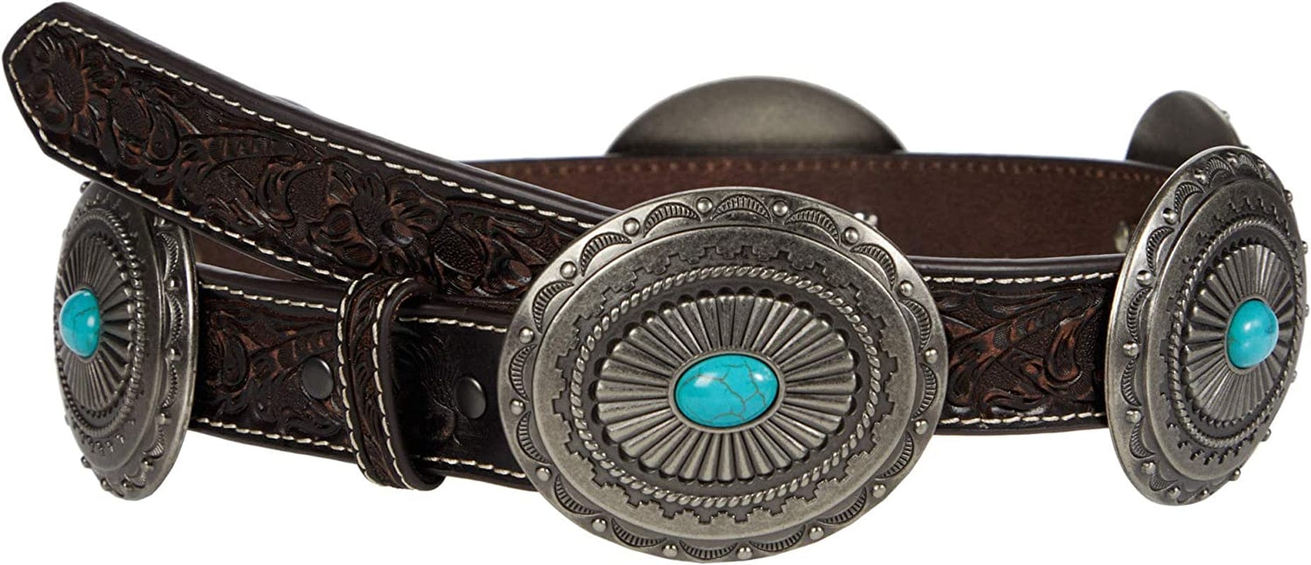 Ariat 1 1/4" Pierced Inlay Concho Belt Apparel & Accessories > Clothing Accessories > Belts ARIAT Tan/Turquoise XL (42" Waist) 