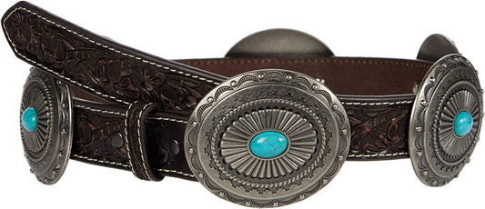 Ariat 1 1/4" Pierced Inlay Concho Belt Apparel & Accessories > Clothing Accessories > Belts ARIAT Tan/Turquoise XL (42" Waist) 