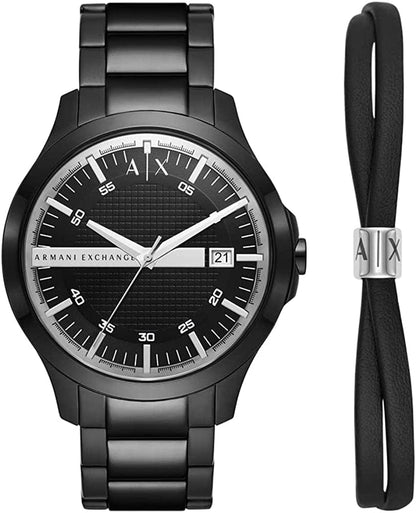 Armani Exchange AX Men'S Stainless Steel Quartz Dress Watch Black Bracelet Gift Set