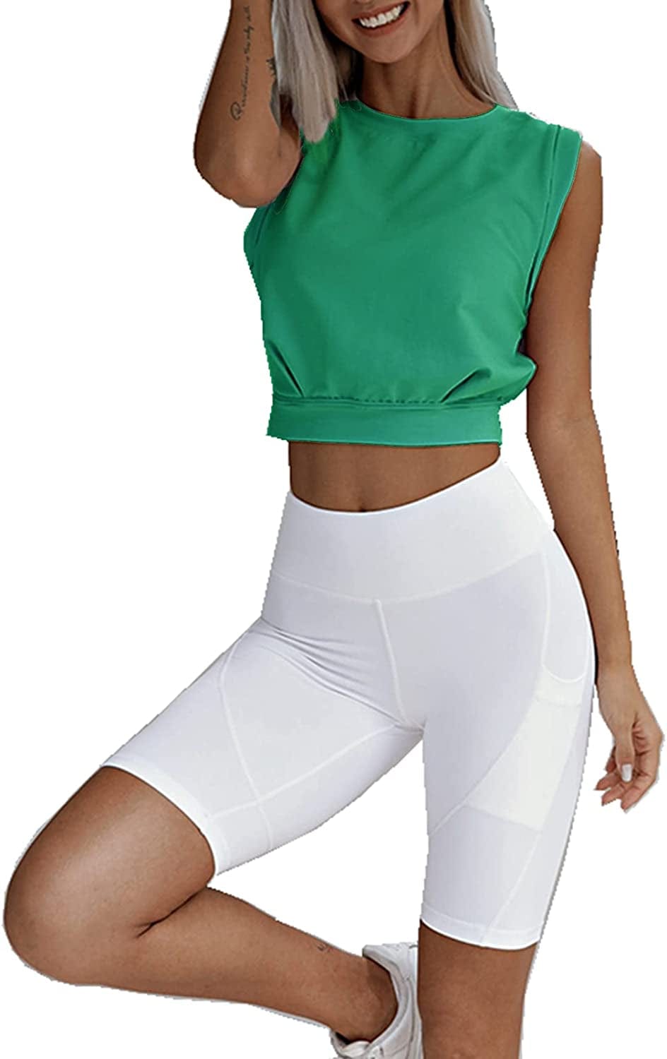 ARRIVE GUIDE Crop Top Athletic Shirts for Women Cute Sleeveless Yoga Tops Running Gym Workout Shirts