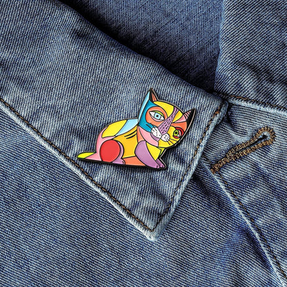 Art History Cat Enamel Lapel Pin 1.25"