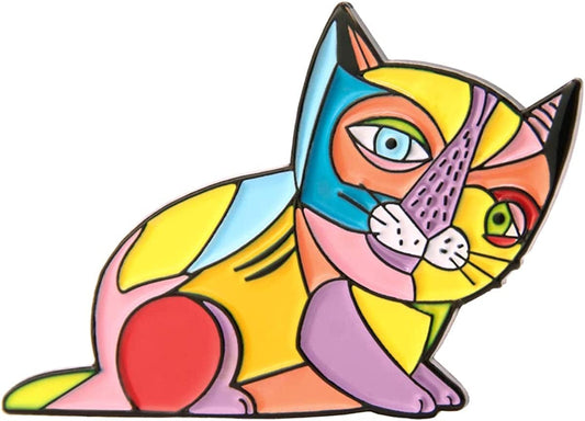 Art History Cat Enamel Lapel Pin 1.25" Picasso Style