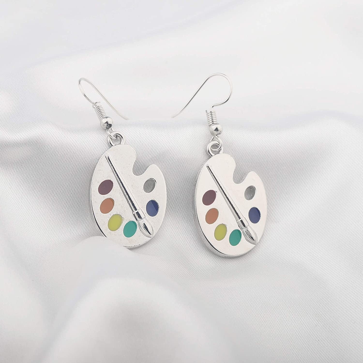 Artist Paint Brush Earrings Paint Palette Charm Earrings Colorful Painter Jewelry Artist Gift Art Teacher Gifts