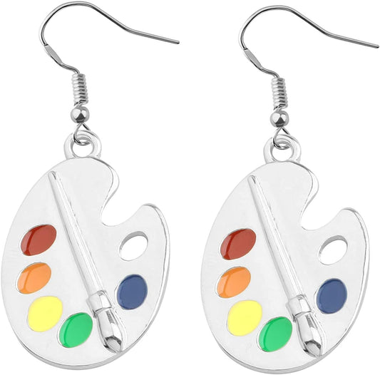 Artist Paint Brush Earrings Paint Palette Charm Earrings Colorful Painter Jewelry Artist Gift Art Teacher Gifts Artist Paint Brush Earrings-02