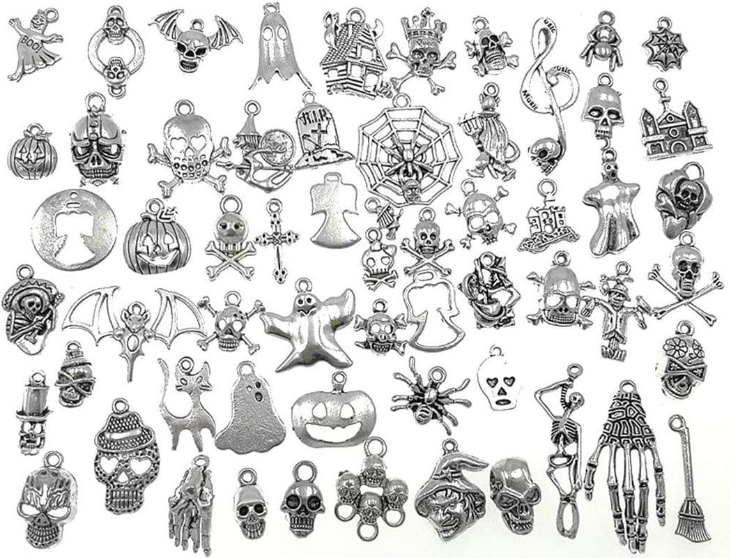 Assorted Christmas Snowflake Charms Xmas Pendant for Holiday DIY Jewelry Making Findings(100 Grams,About 90Pcs,Silver Tone) Halloween Style(60pcs)