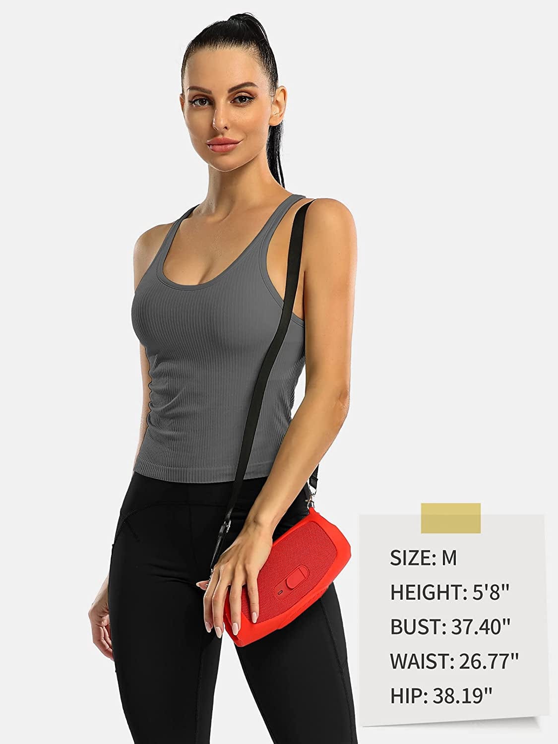 ATTRACO Women Ribbed Workout Crop Tops with Built in Bra Yoga Racerback Tank Top Tight Fit