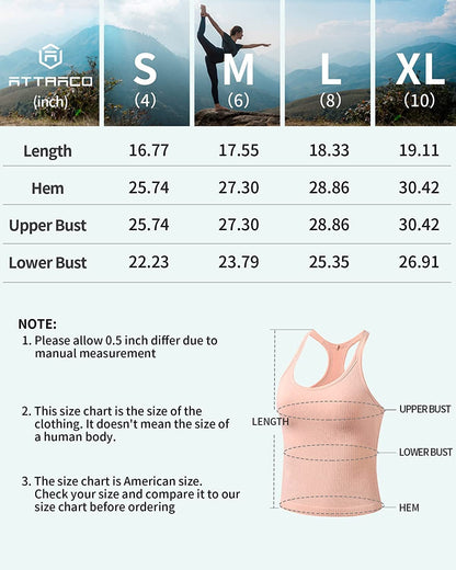 ATTRACO Women Ribbed Workout Crop Tops with Built in Bra Yoga Racerback Tank Top Tight Fit
