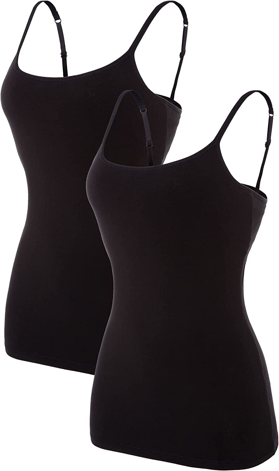 ATTRACO Women'S Cotton Camisole Shelf Bra Spaghetti Straps Tank Top 2 Packs Black/Black / XX-Large