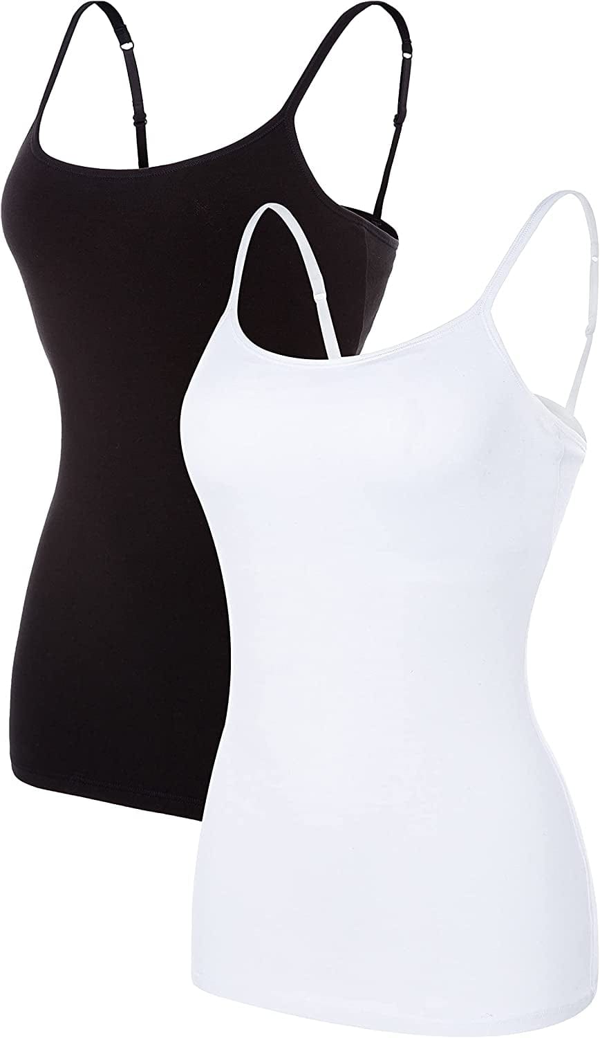 ATTRACO Women'S Cotton Camisole Shelf Bra Spaghetti Straps Tank Top 2 Packs Black/ White / Small