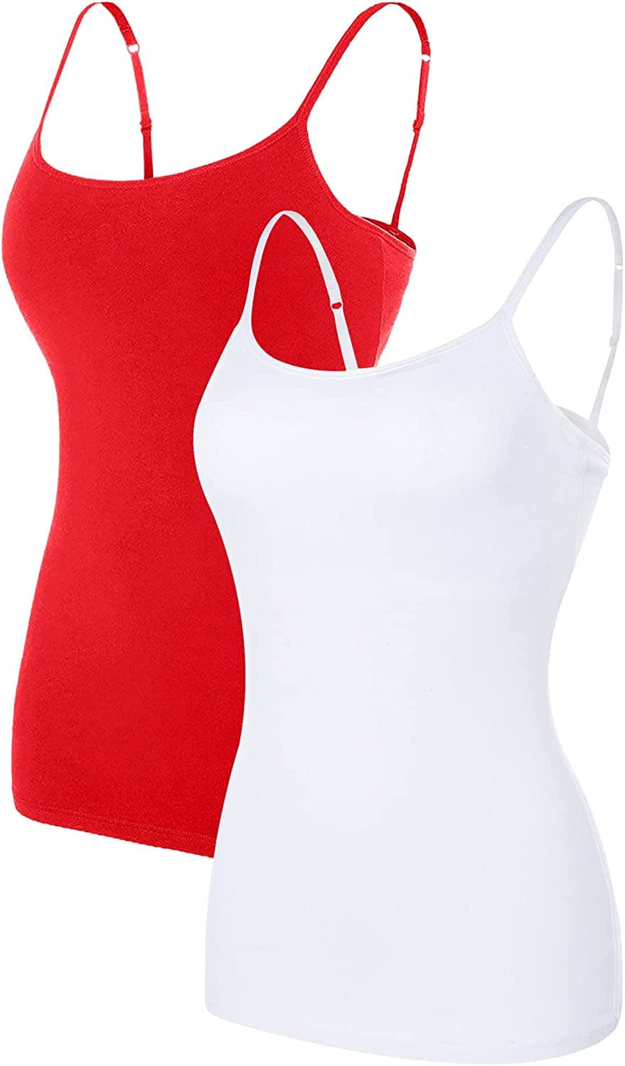 ATTRACO Women'S Cotton Camisole Shelf Bra Spaghetti Straps Tank Top 2 Packs Red/ White / XX-Large
