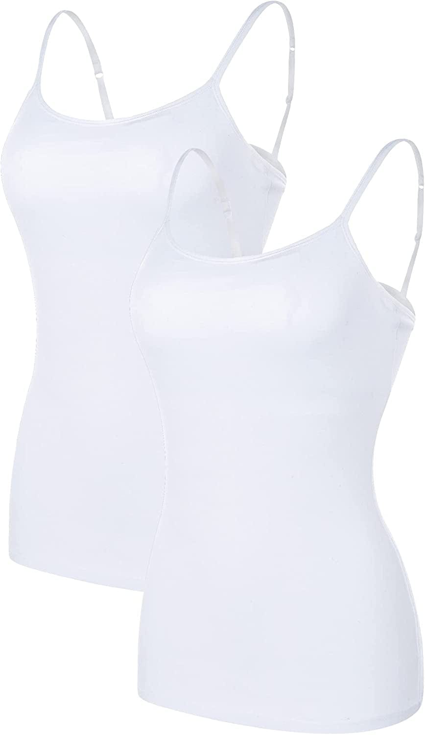 ATTRACO Women'S Cotton Camisole Shelf Bra Spaghetti Straps Tank Top 2 Packs White/ White / Small