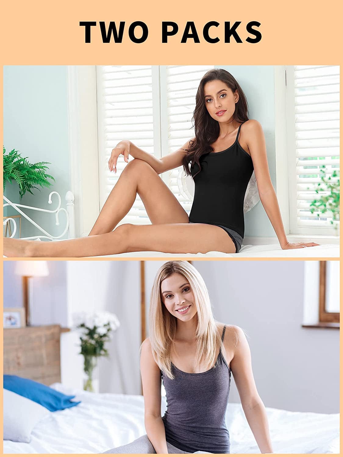 ATTRACO Women'S Cotton Camisole Shelf Bra Spaghetti Straps Tank Top 2 Packs