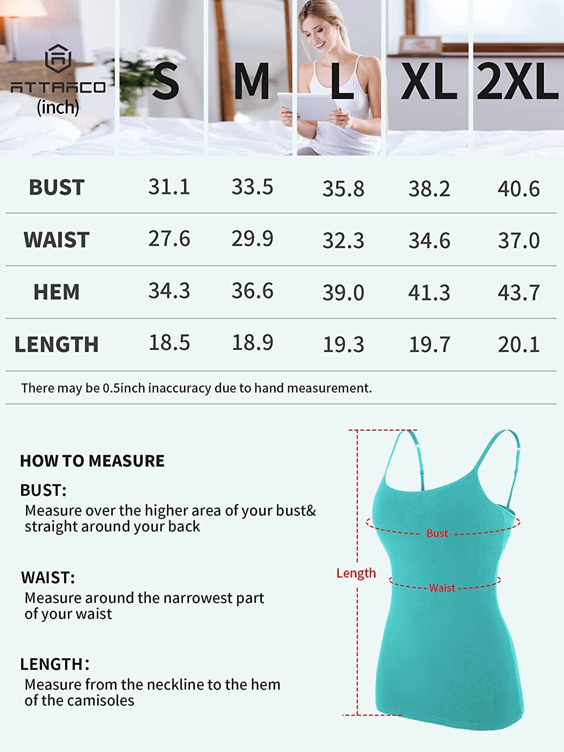 ATTRACO Women'S Cotton Camisole Shelf Bra Spaghetti Straps Tank Top 2 Packs