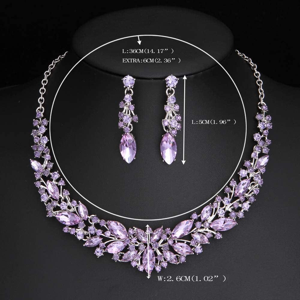 Austrian Crystal Rhinestone Bridal Wedding Necklace and Earrings Jewelry Sets for Women (Light Purple)