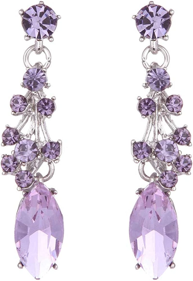 Austrian Crystal Rhinestone Bridal Wedding Necklace and Earrings Jewelry Sets for Women (Light Purple)