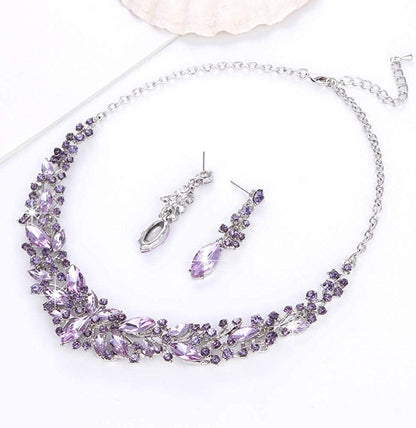 Austrian Crystal Rhinestone Bridal Wedding Necklace and Earrings Jewelry Sets for Women (Light Purple)