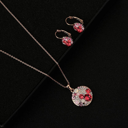 Austrian Crystals round Disc Pendant Necklace Earrings for Women 14K Gold Plated Hypoallergenic Jewelry Sets