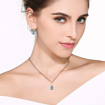 Austrian Crystals Teardrop Pendant Necklace Earrings for Women 14K Gold Plated Hypoallergenic Jewelry Set
