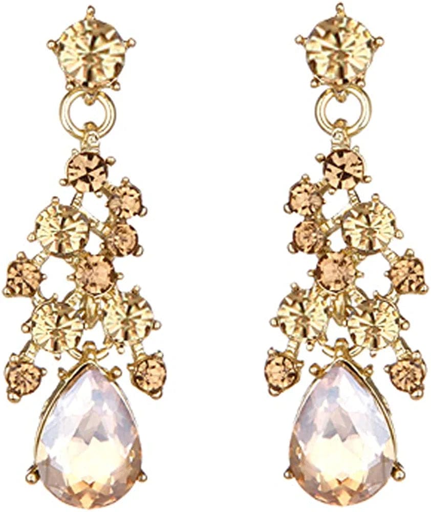 Austrian Rhinestone Crystal Wedding Gown Prom Ball Necklace Earrings Jewelry Set for Brides Dress