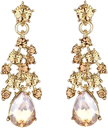 Austrian Rhinestone Crystal Wedding Gown Prom Ball Necklace Earrings Jewelry Set for Brides Dress