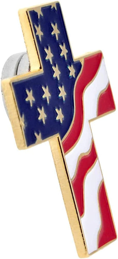 Authentic Religious American Flag Lapel Pin Patriotic Cross Proudly Designed in USA Free Luxurious Gift Box