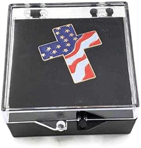 Authentic Religious American Flag Lapel Pin Patriotic Cross Proudly Designed in USA Free Luxurious Gift Box 1