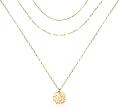 Ava Riley Layered Necklace Dainty Disc Chokers Necklace 14K Real Gold Plated Layering Necklaces Jewelry for Women 14K Gold plated / F 3 Piece Set - Beaded Chain+Chain+Hammered Disc