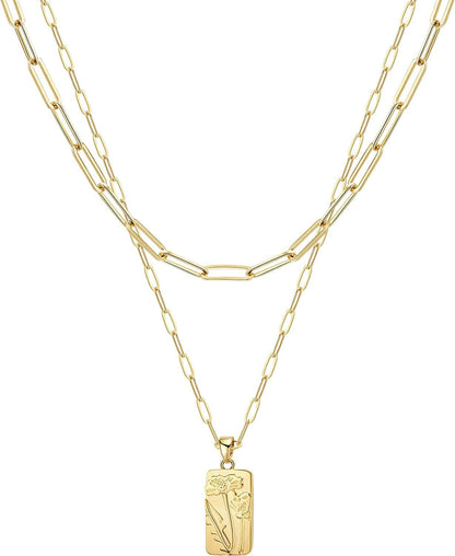 Ava Riley Layered Necklace Dainty Disc Chokers Necklace 14K Real Gold Plated Layering Necklaces Jewelry for Women 14K Gold plated / G 2 Piece Set - Paperclip Chain + Flower