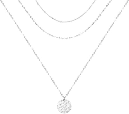 Ava Riley Layered Necklace Dainty Disc Chokers Necklace 14K Real Gold Plated Layering Necklaces Jewelry for Women Silver plated / F 3 Piece Set - Beaded Chain+Chain+Hammered Disc