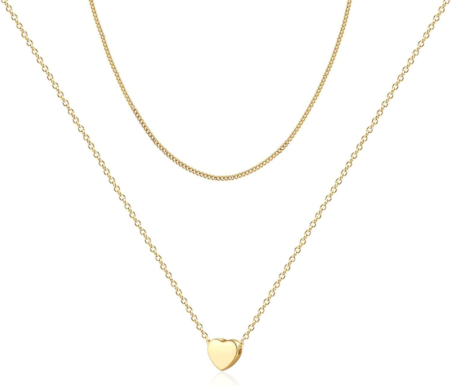 Ava Riley Layered Necklace Dainty Disc Chokers Necklace 14K Real Gold Plated Layering Necklaces Jewelry for Women 14K Gold plated / P 2 Piece Set - Chain + Heart
