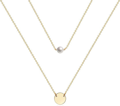 Ava Riley Layered Necklace Dainty Disc Chokers Necklace 14K Real Gold Plated Layering Necklaces Jewelry for Women 14K Gold plated / K 2 Piece Set - Pearl + Disc Pendant