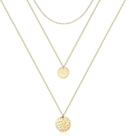 Ava Riley Layered Necklace Dainty Disc Chokers Necklace 14K Real Gold Plated Layering Necklaces Jewelry for Women 14K Gold plated / A 3 Piece Set - Chain+Disc+Hammered Disc