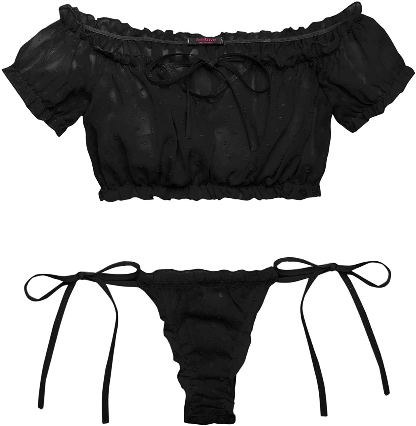 Avidlove Bra and Panty Set Ruffle Lingerie Set Mesh Babydoll Chemise Black / X-Large