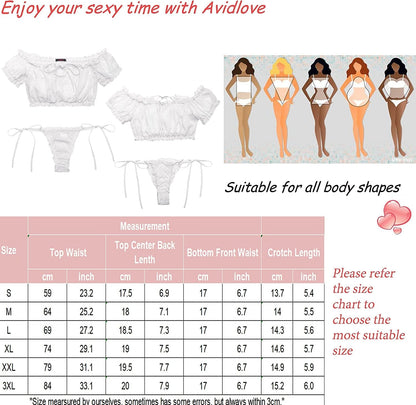 Avidlove Bra and Panty Set Ruffle Lingerie Set Mesh Babydoll Chemise